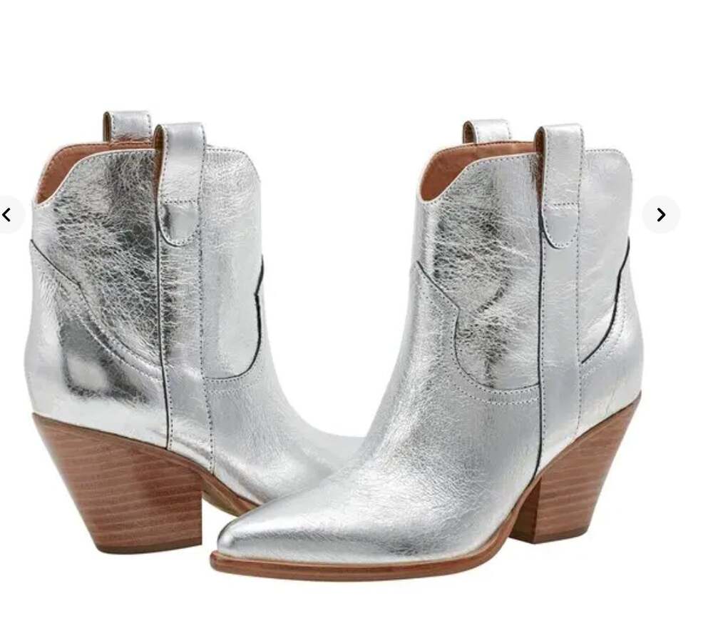 MARC FISHER New Marlie Silver Metallic Western Cowboy Leather Boot // 6